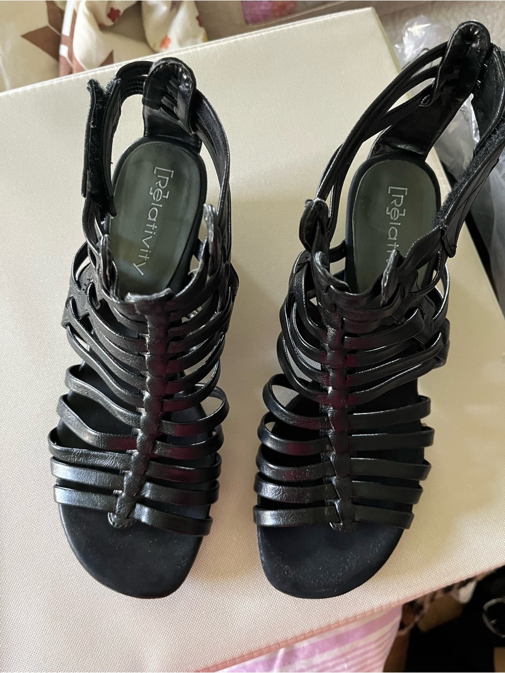 Black strappy wedge sandal